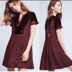 EUC Anthopology Maeve Deep Red, Purple, Burgundy Velvet Dress